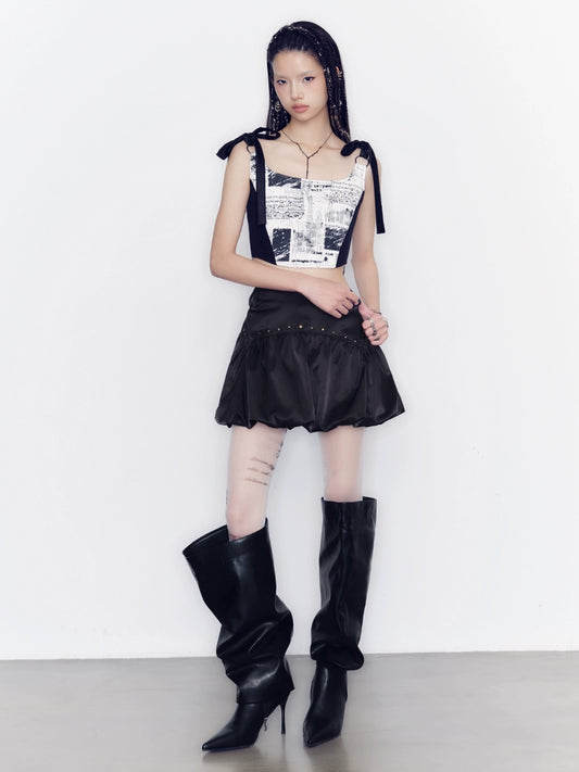 레트로 신문 인쇄 슬림 한 핏 탱크 탑