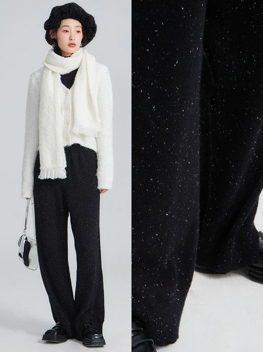 Original and niche design with ears, glutinous rice light spot, elastic waist, open slits, warm woolen fabric pants, casual pants