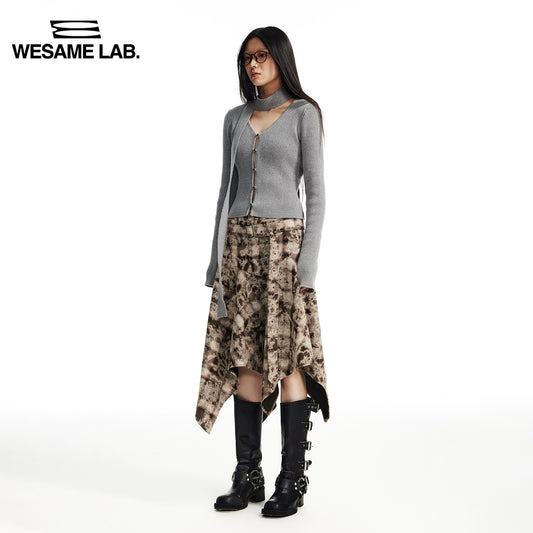 오리지널 가을과 겨울 빈티지 헤일로 염색 체커 패턴 불규칙하고 다재다능한 반 길이 드레스