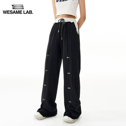 22a/w 독창적 인 디자인 대비 컬러 이중 허리 드롭 느낌 직선 튜브 와이드 다리 캐주얼 바지