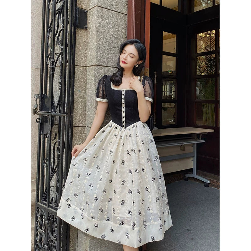 Miss Hera Black & White Slim Mesh Long Dress