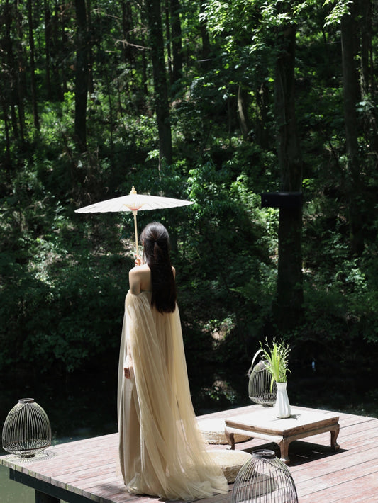 Ink Qipao Mesh Bra Dress