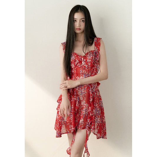 Red Ruffled Strap Dress