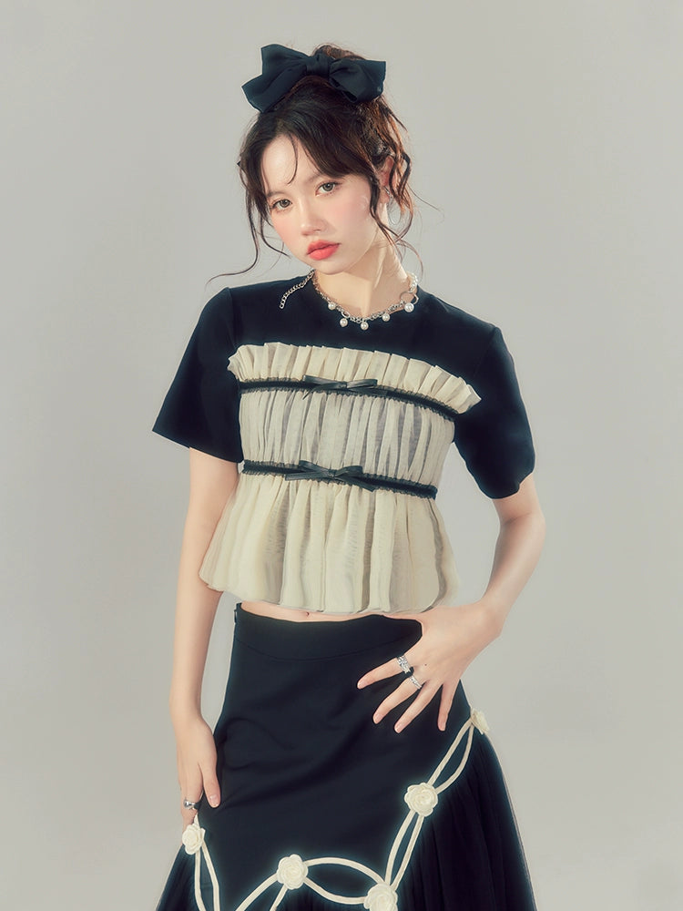 بلود وأبيض منقوش -تنورة باليه لين