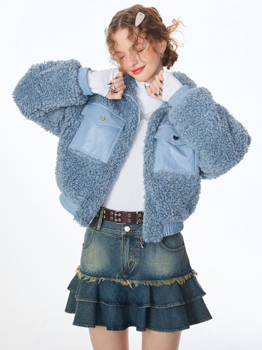Thickened Blue Lamb Plush Coat