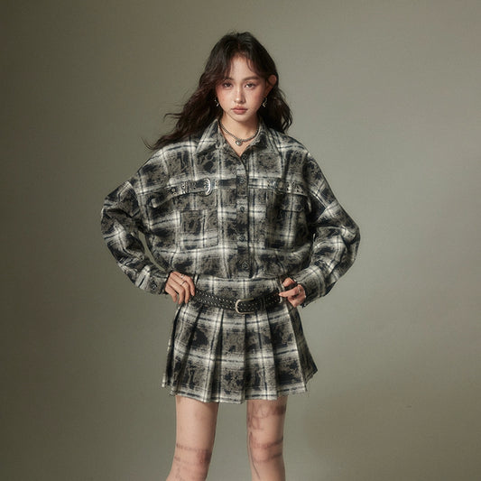 Mailard Plaid -Shirt & Skirt Set
