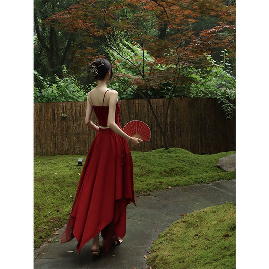 Красная кружевная сплайсированная шелковая наполовину юбка