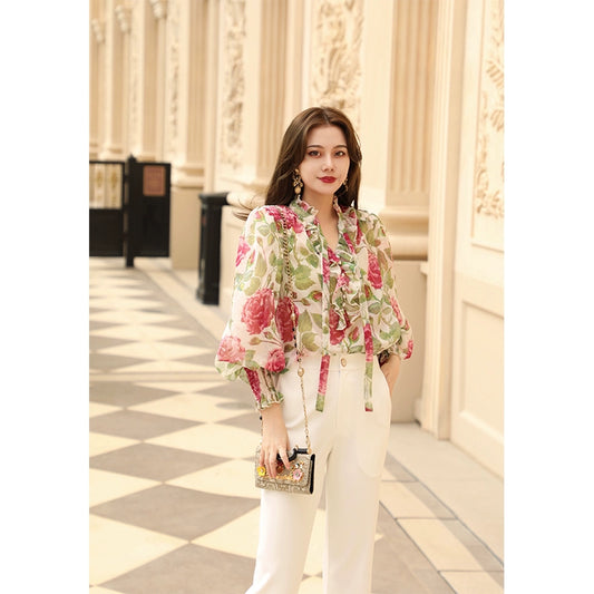 Sunset Rose 3/4 Sleeve Floral Dress