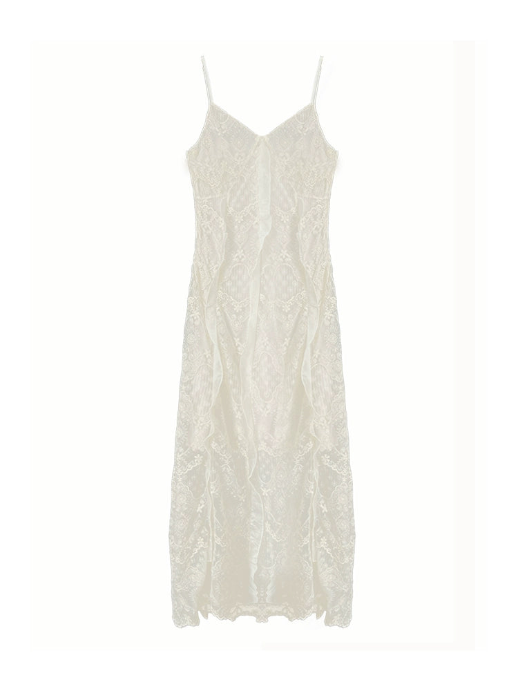 French Elegance: Deep V Lace Strap Dress