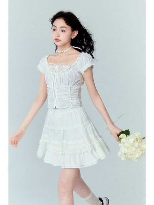 Белое одно плечо - кружевная шифоновая рубашка