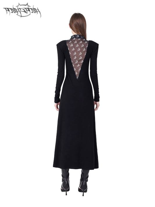 Mesh Splicing Cushion Shoulder Dress