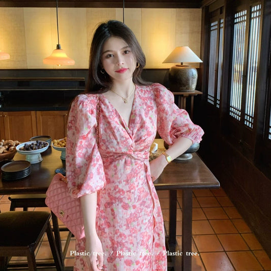 Robe mince d'impression de chanvre en soie