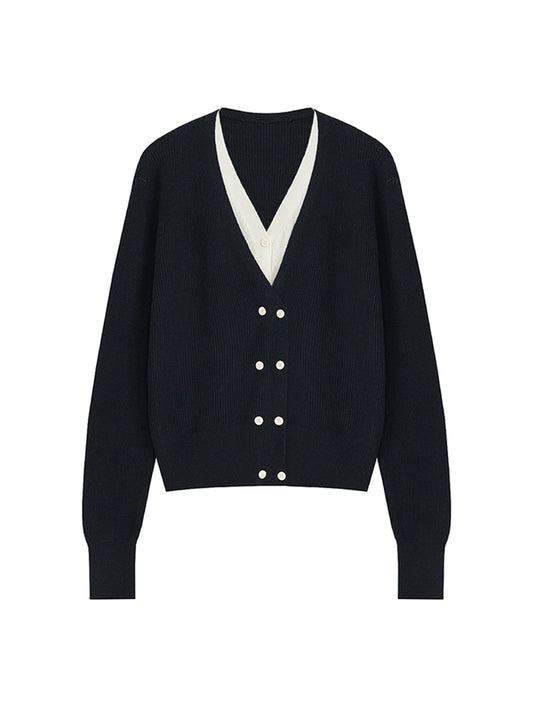 Contrast V-Neck Knit Cardigan