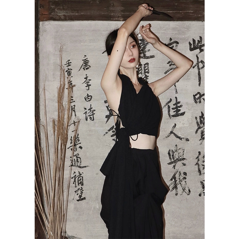 Chaleco de cuello colgante de ajuste negro delgado