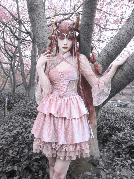 Sakura Velvet Lotus Strap Hollow Dress