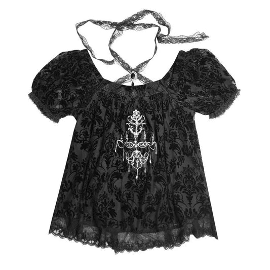Dark Night Flocked Lace Strap Top