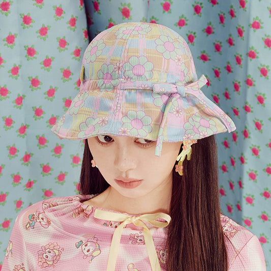 Checkered Flower Fisherman Hat