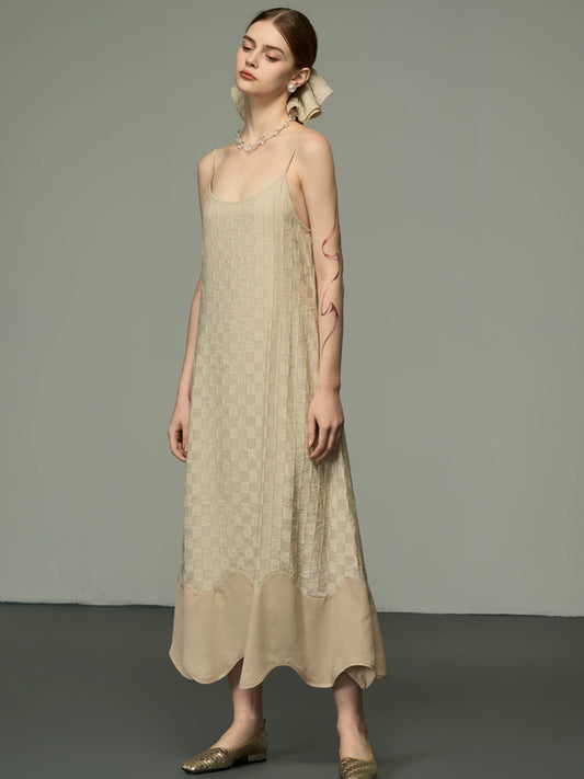 살구 체커 보드 드레스