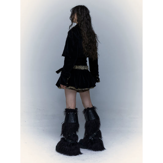 Y2K Punk Leather & Fur Leg Warmers