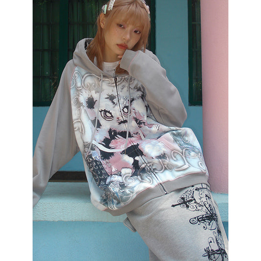 Abandoned Bunny Print Loose Sweater Coat