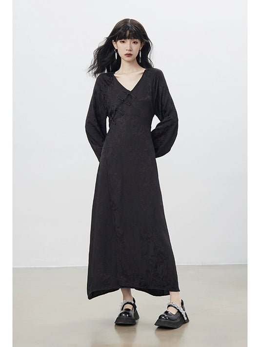 Col à col en V Qipao à manches