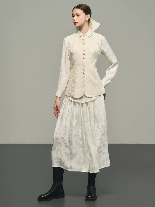 흰색 자카드 셔츠 세트