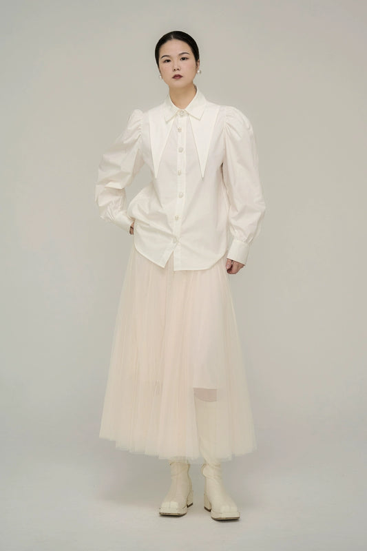 흰색 더블 칼라 셔츠