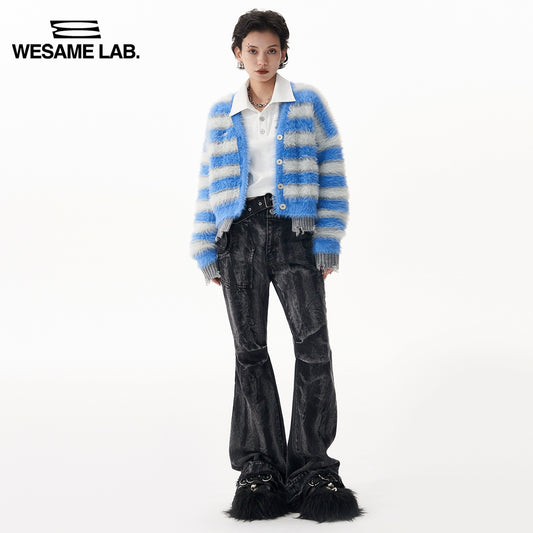 오리지널 디자인 블랙 하이 스트리트 레트로 슬림 캐주얼 하이 허리 데님 여성을위한 마이크로 울퉁불퉁 한 바지