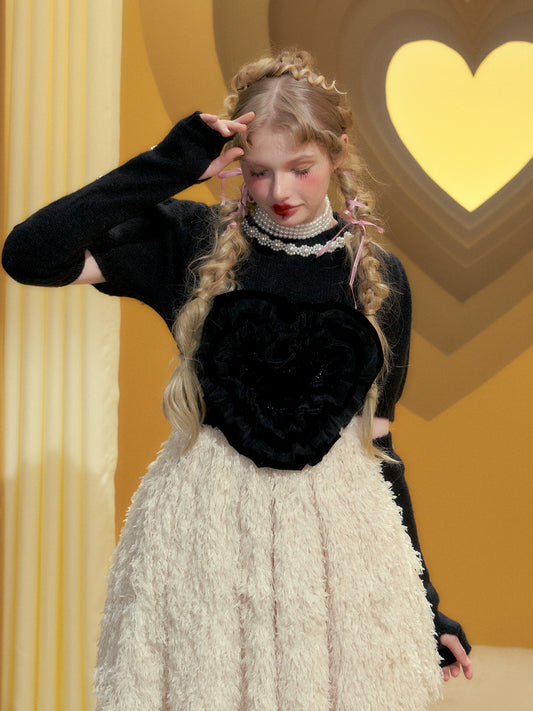 Vestido suspendido de cintura alta decorado con lentejuelas de amor en capas de terciopelo negro de invierno de diseño Original