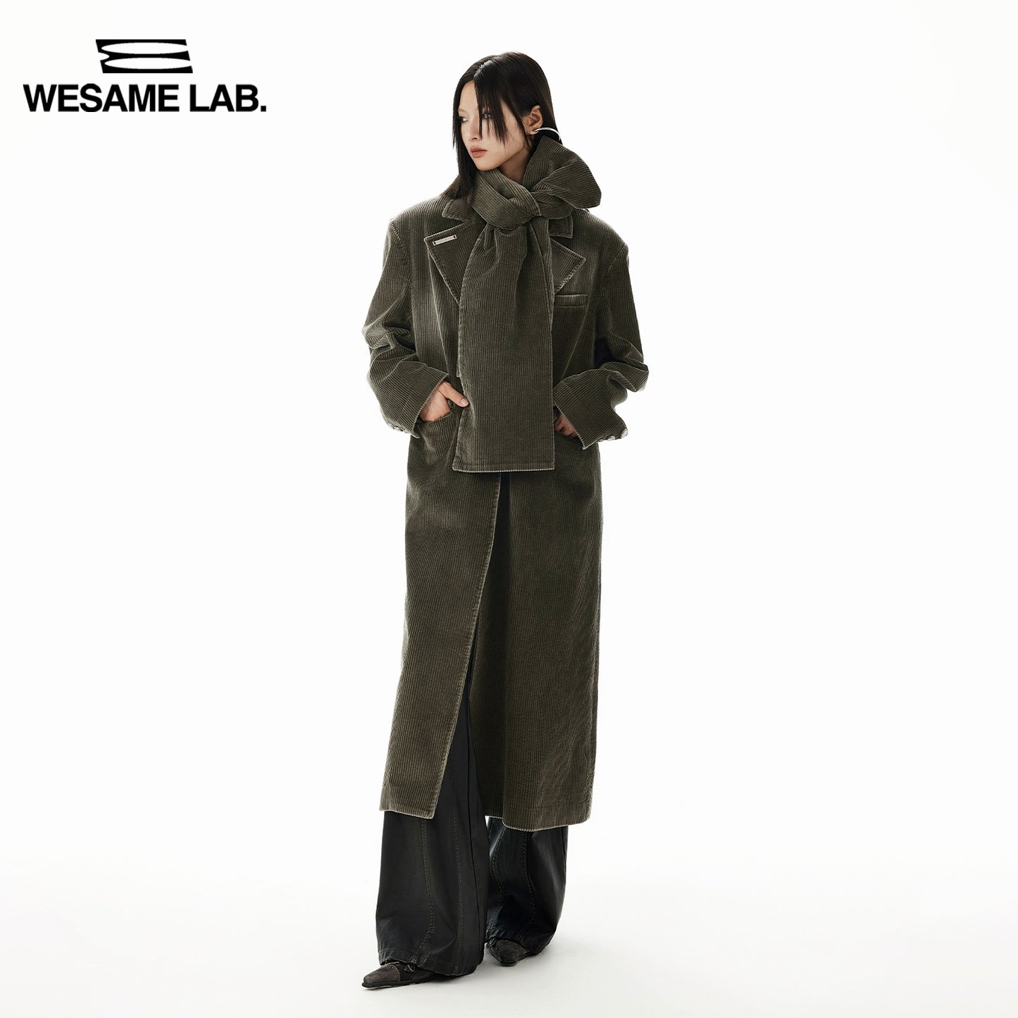 Simple Retro Corduroy Loose Washed Long Trench Coat