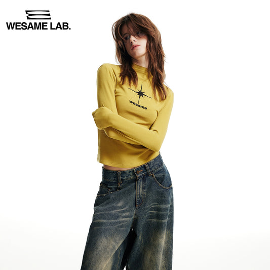 가을과 겨울 새로운 프린트 슬림 핏 탄성 반 하이 목 레이 다운 티셔츠 바닥 탑 여성