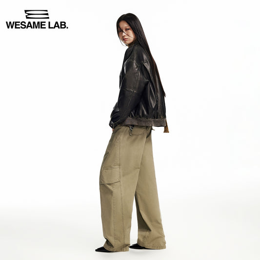 가을/겨울 2023 커버 스플릿 카키가있는 새로운 작업복 여성을위한 느슨한 편안한 작업복 바지