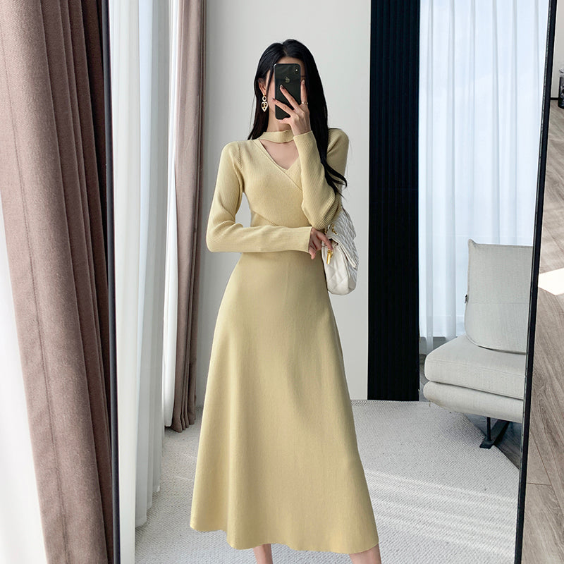 Luxury winter V -neck knit dress Luxury winter V -neck knit dress
