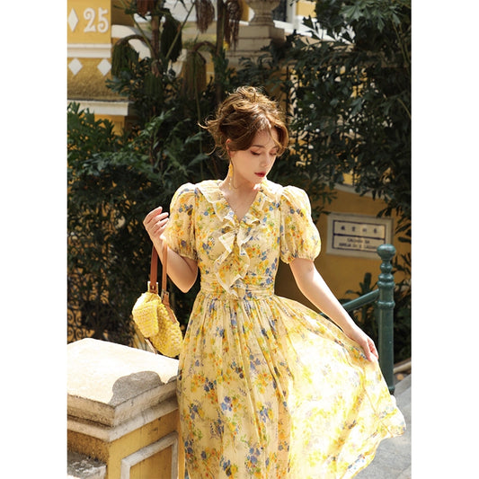 Notting Sunshine Cotton Retro Waist Pulling Dress