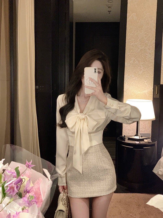 Satin Ribbon Waist Tie Shirt by Romance