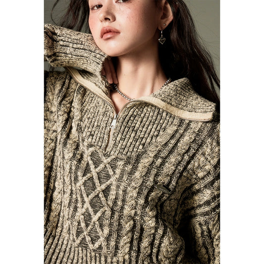 زهرة ملتوية -معطف سترة سحاب العنق العالي