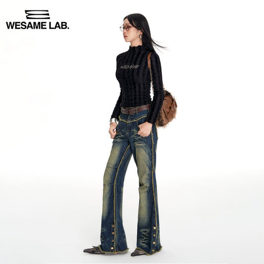 가을과 겨울 검은 색 목 수직 패턴 뜨거운 네일 니트 슬림 핏 게으른 따뜻한 언더 레이 스웨터