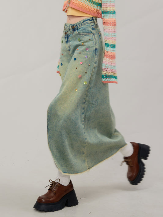 Button Front Denim Skirt