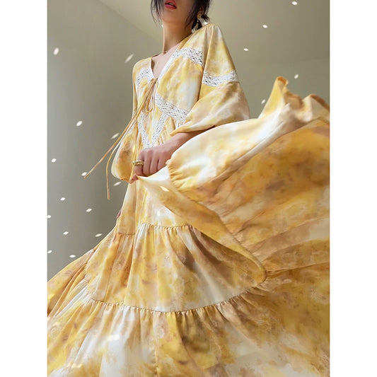 Floral French V-Neck Dress