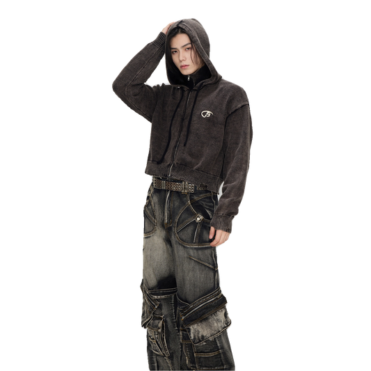 Knitted Jacquard - Worn Hooded Sweater