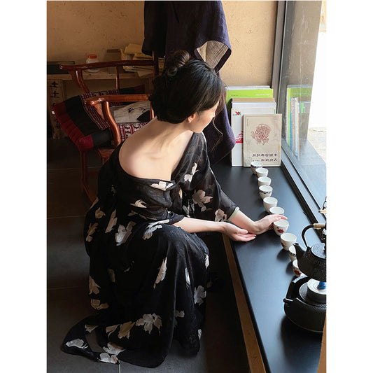 Black Han Chiffon Skirt