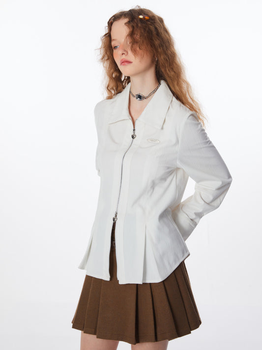 Polo Neck Double Zip White Shirt