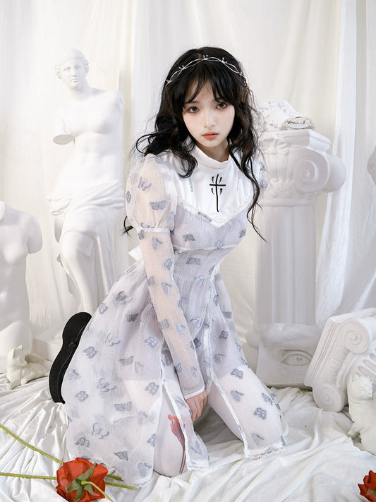 Butterfly Lace Sleeve Dress