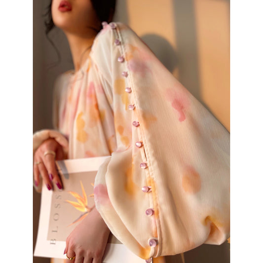 French Tea Print Long Skirt