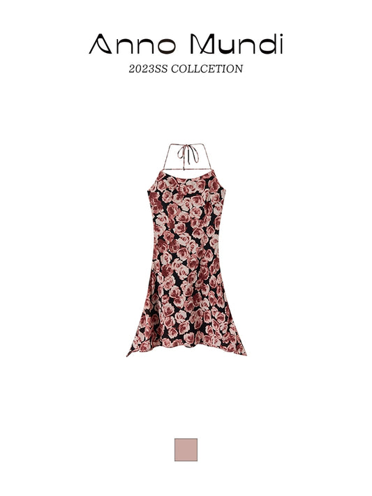 흐르는 장미 레이스가 매달린 목 드레스