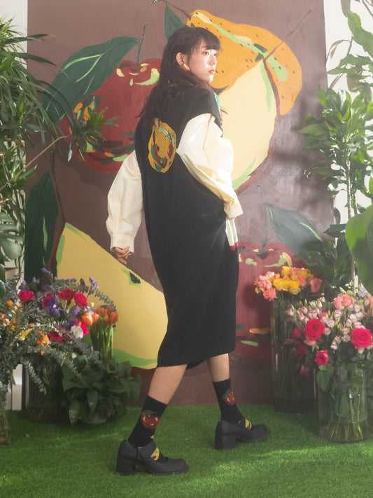 Vestido de camiseta de tanque de punto de patrón de manzana