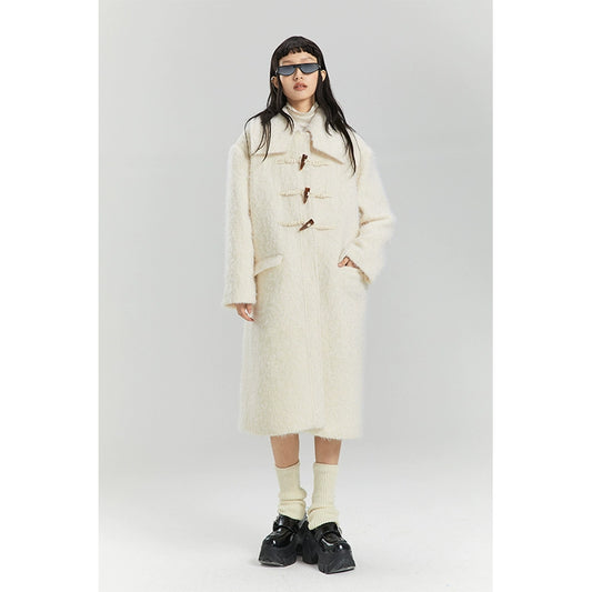 Bullhorn Button -معطف صوف بيج طويل