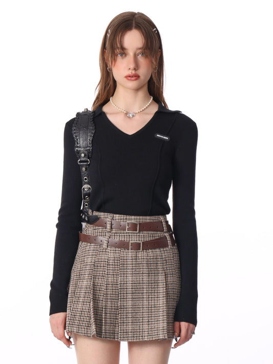 High V-Neck Wool Knit - Autumn/Winter Women's Top