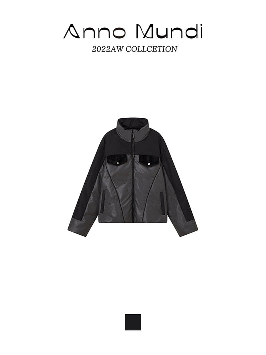 PU Leather Patchwork Down Jacket