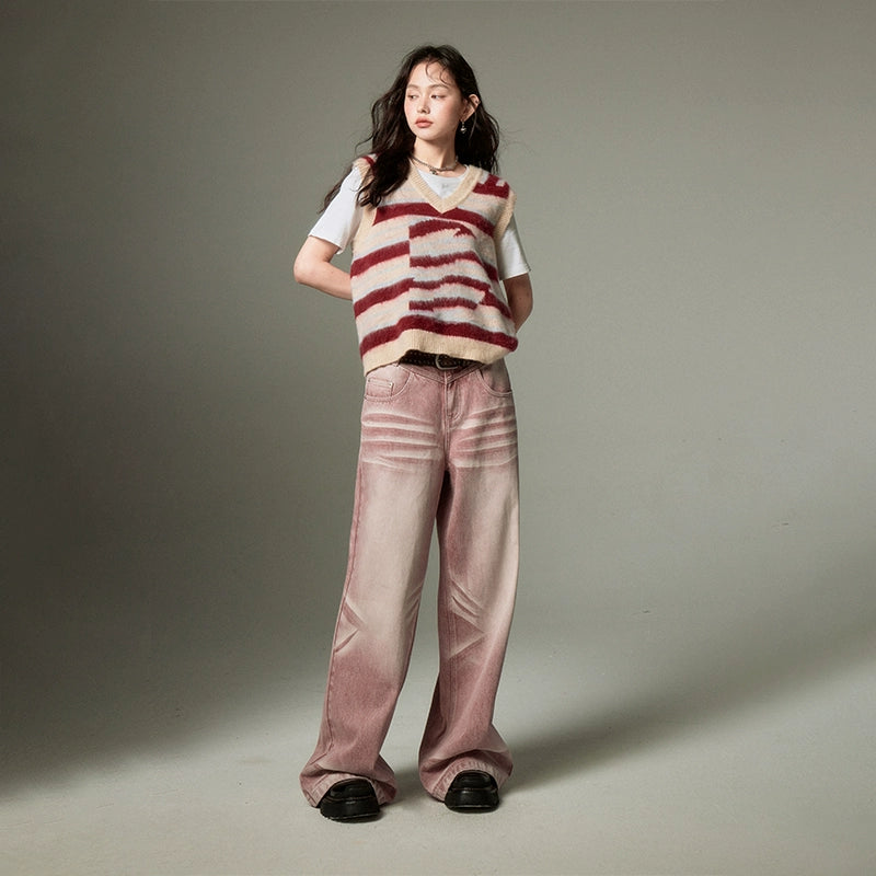 Vaqueros americanos vintage de pierna ancha Denim elegante y